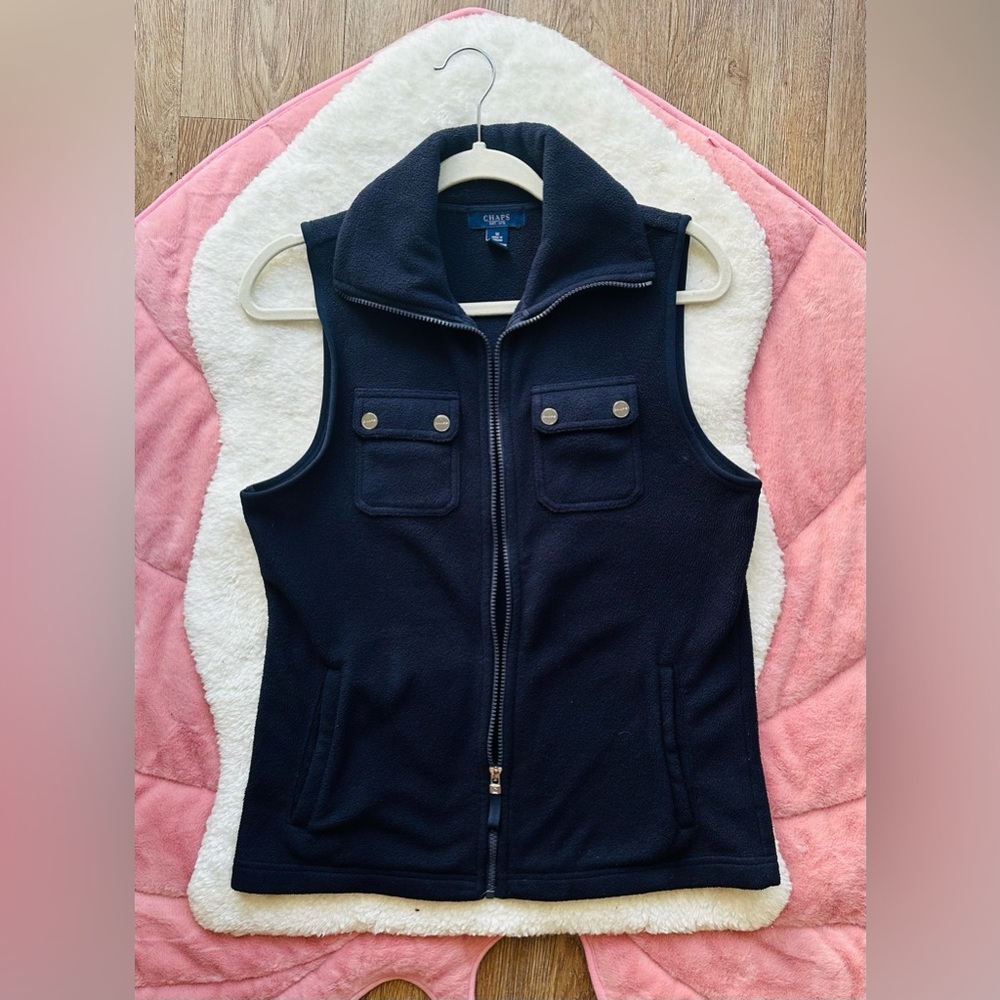 CHAPS Navy Blue Fleece Women’s Vest Size MEDIUM